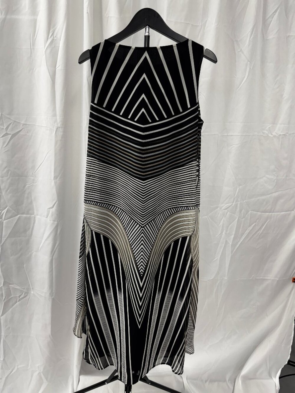 IC by Connie K Striped Asymmetric Sleeveless Dress Black White Sz S - Picture 6 of 13